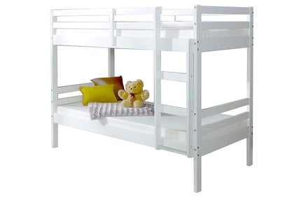 3ft Durham White Wooden Bunk Bed - Optional Spring Mattress