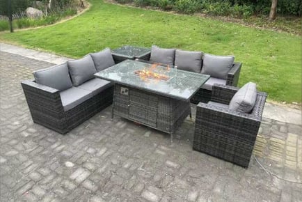 7-Seater Rattan Garden Sofa Set Firepit