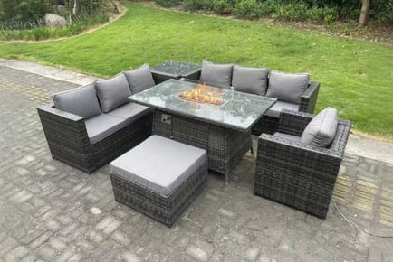 8-Seater PE Rattan Garden Set Firepit