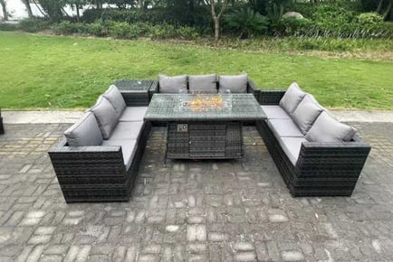 9-Seater Rattan Garden Sofa Set Firepit