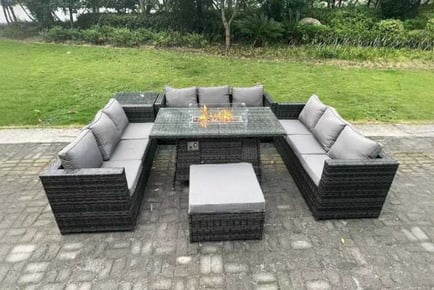 10-Seater PE Rattan Garden Set Firepit