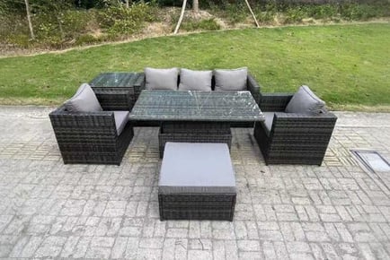 PE Rattan Sofa Dining Set Rising Table