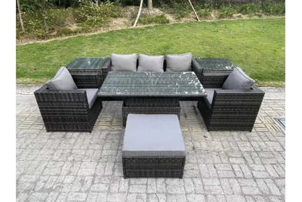 6-Seater PE Rattan Sofa Set Rising Table