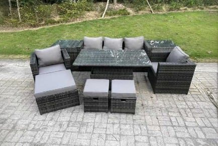 8-Seater Rattan Garden Set Rising Table