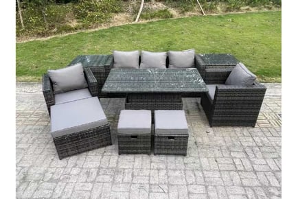 8-Seater Rattan Garden Set Rising Table