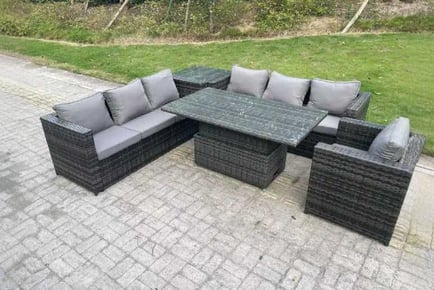 Luxurious 7-Seater Rattan Garden Set with Adjustable Table