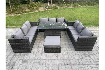 10-Seater Rattan Garden Set Rising Table