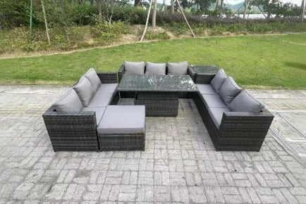 Rattan 10-Seater Garden Set Rising Table