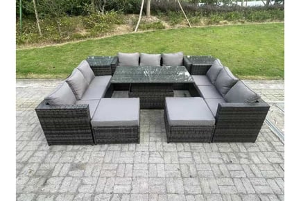 11-Seater Rattan Garden Set Rising Table