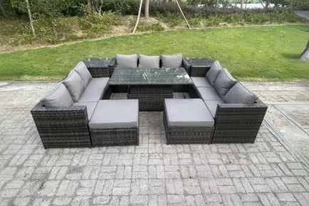 11-Seater Rattan Garden Set Rising Table