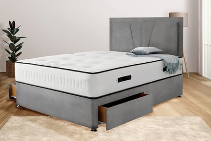 Canterbury Grey Premium Divan Bed Set With Headboard & Mattress!