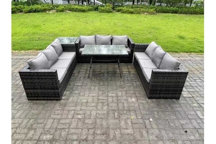 U Shape 9 Seats Rattan Garden Dining Set