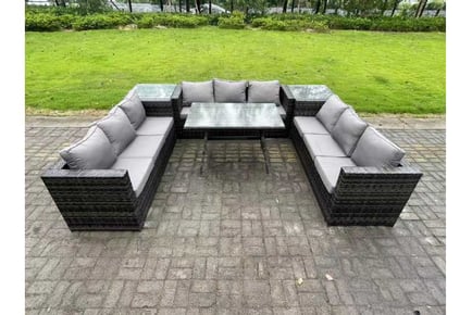 9 Seats U Shape Rattan Garden Dining Set