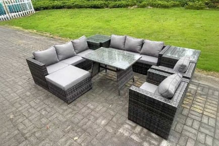 Rattan Garden Sofa 9-Seater Dining Set