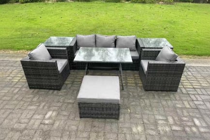 6-Seater Rattan Garden Sofa Dining Set