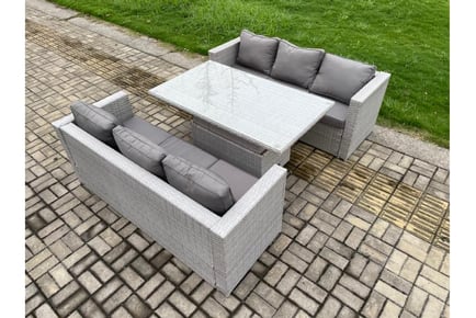 PE Rattan Lounge Sofa Set Rising Table