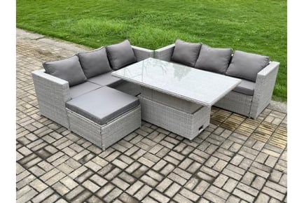 PE Rattan Lounge Sofa Rising Table Set