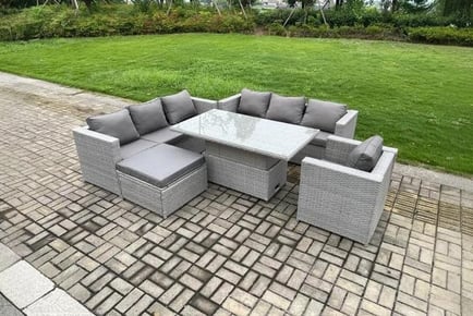 Deluxe PE Rattan Sofa Dining Set with Rising Table