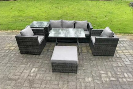 6-Seater Rattan Garden Dining Set Sofa