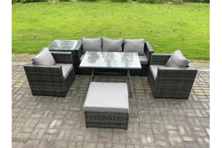 6-Seater Rattan Garden Dining Set Sofa