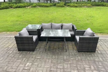 5-Seater PE Rattan Sofa Set Dining Table