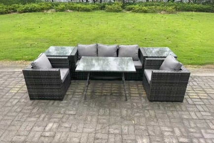 PE Rattan Sofa Set 5-Seater Dining Table