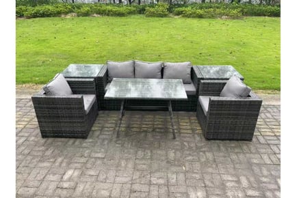 PE Rattan Sofa Set 5-Seater Dining Table