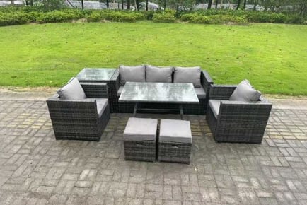 7-Seater PE Rattan Sofa Set Dining Table