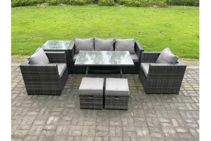 7-Seater PE Rattan Sofa Set Dining Table