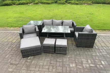 8-Seater PE Rattan Sofa Set Dining Table