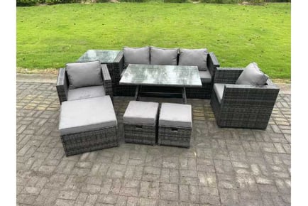 8-Seater PE Rattan Sofa Set Dining Table