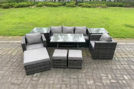 8-Seater Rattan Garden Dining Set Sofa