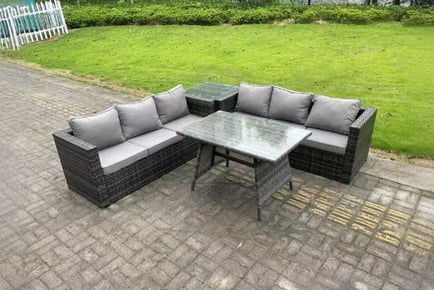 6-Seater Rattan Garden Dining Set Sofa