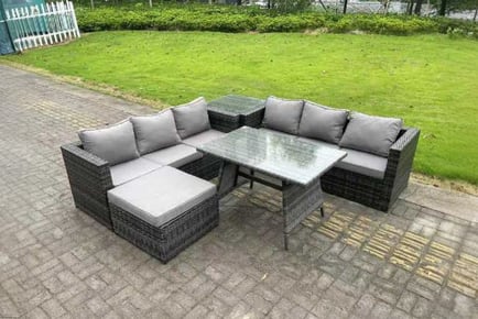 7-Seater Garden Dining Set Sofa Stool