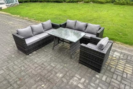 7-Seater PE Garden Sofa Dining Set Chair