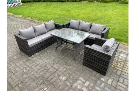 7-Seater PE Garden Sofa Dining Set Chair