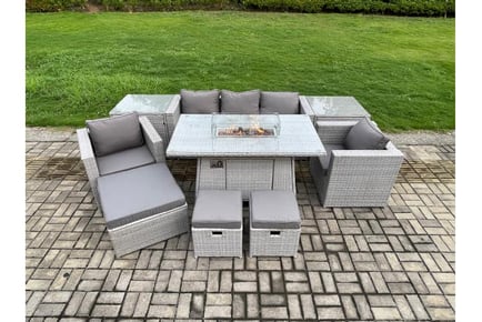 Rattan Garden Set Fire Pit Dining Table