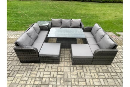 11-Seater Rattan Garden Set Rising Table