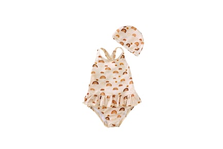 Girls' Printed One-Piece Swimsuit with Cap - 7 Sizes & 6 Designs