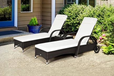 Outsunny Rattan Sun Lounger Set w/ Side Table, Grey