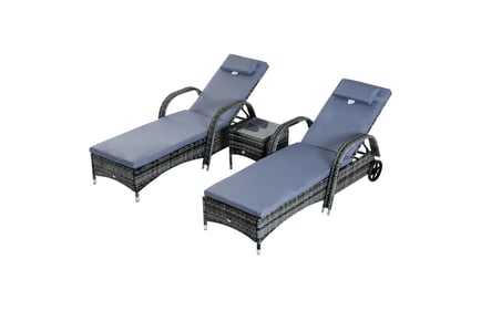 Outsunny Rattan Sun Lounger Set w/ Side Table, Grey