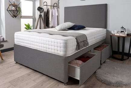Grey divan bed set, 6ft Super King, 4 Draws