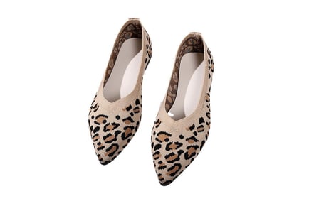 Women's Khaki Leopard Print Ballet Pumps - 8 Sizes