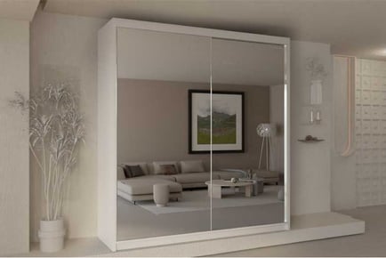 Wales Full Mirror Sliding Door Wardrobe Smart Storage Solutions Available in white,Black,Grey, Grey, 200cm