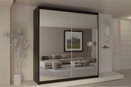 Wales Full Mirror Sliding Door Wardrobe Smart Storage Solutions Available in white,Black,Grey, Grey, 200cm