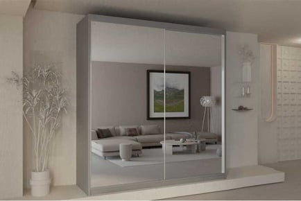 Wales Full Mirror Sliding Door Wardrobe Smart Storage Solutions Available in white,Black,Grey, Grey, 200cm