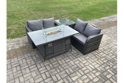 4 Piece Rattan Garden Set with Fire Pit