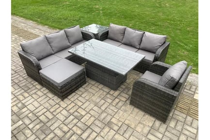 Rattan Lounge Sofa Set with Rising Table