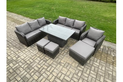 Rattan Lounge Sofa Set with Rising Table