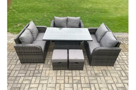 U Shape Rattan Sofa Set Rising Table